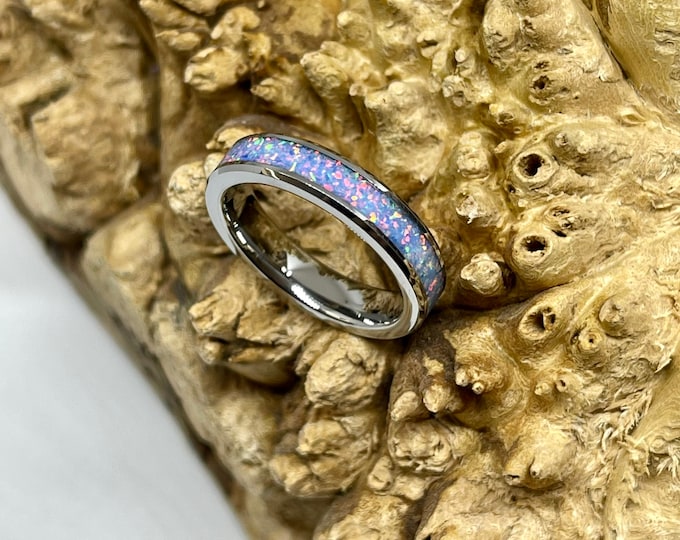 Cotton Candy Opal and Tungsten Carbide Core Engagement Ring/ Wedding Band