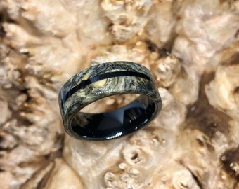 Buckeye Burl with Black Ceramic Core Wedding Band/ Engagement Ring
