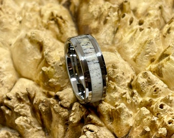 Deer Antler in Tungsten Carbide Wedding Band/ Engagement Ring