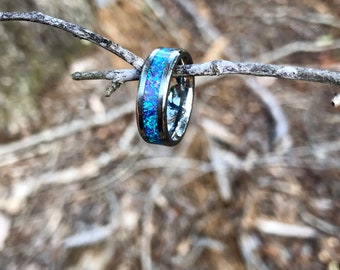 Cheshire Opal & Titanium Engagement Ring- Wedding Band