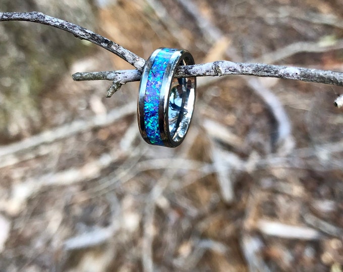 Cheshire Opal & Titanium Engagement Ring- Wedding Band