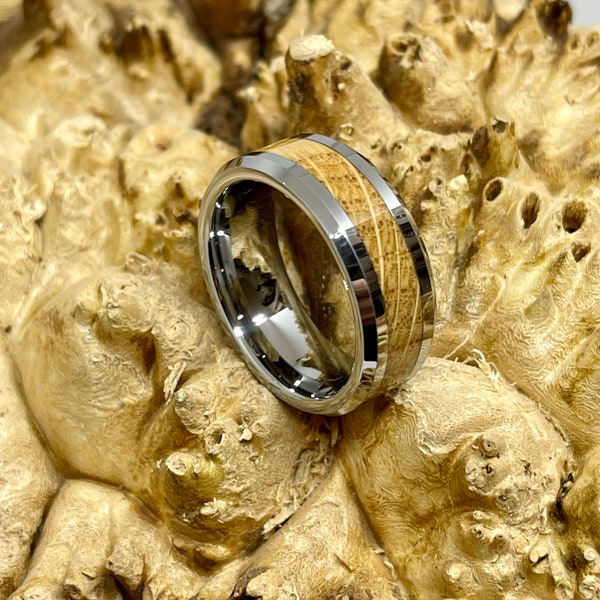 Whiskey Barrel Oak and Tungsten Carbide Wedding Band/ Engagement Ring