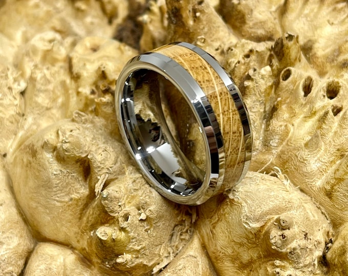Whiskey Barrel Oak and Tungsten Carbide Wedding Band/ Engagement Ring