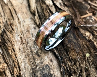 Tungsten Carbide and Bethlehem Olive Wood with Copper Inlay Wedding Band/Engagement Ring
