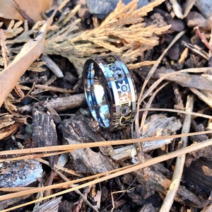 Steampunk Gear Ring on Tungsten Carbide Engagement - Wedding Band