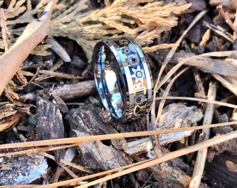 Steampunk Gear Ring on Tungsten Carbide Engagement - Wedding Band