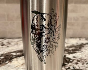 Owl on Flowers Tumbler