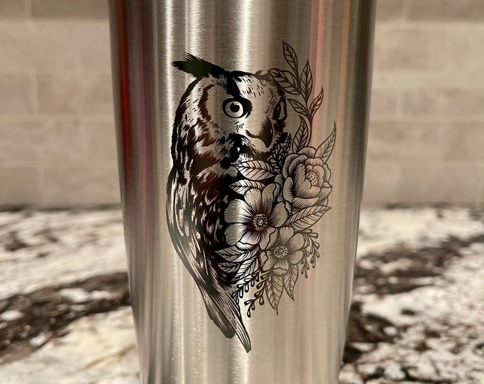 Owl on Flowers Tumbler