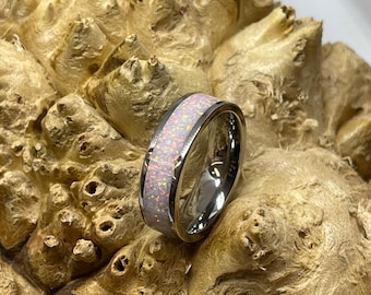 Flat Edge Titanium with Cherry Blossom Opal