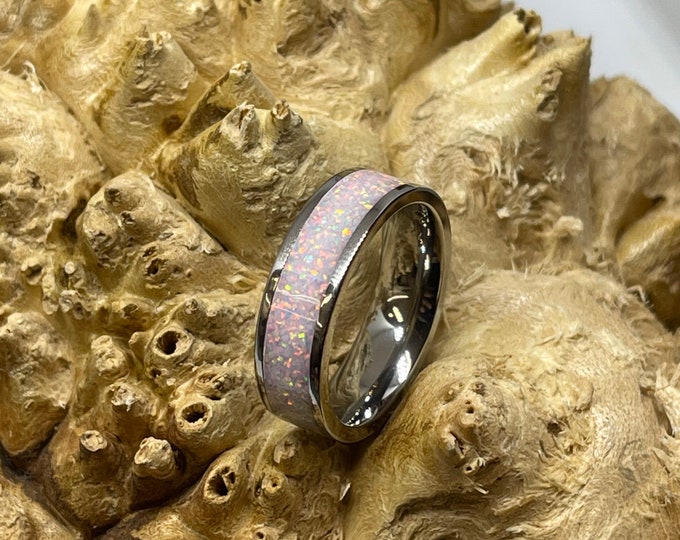 Flat Edge Titanium with Cherry Blossom Opal