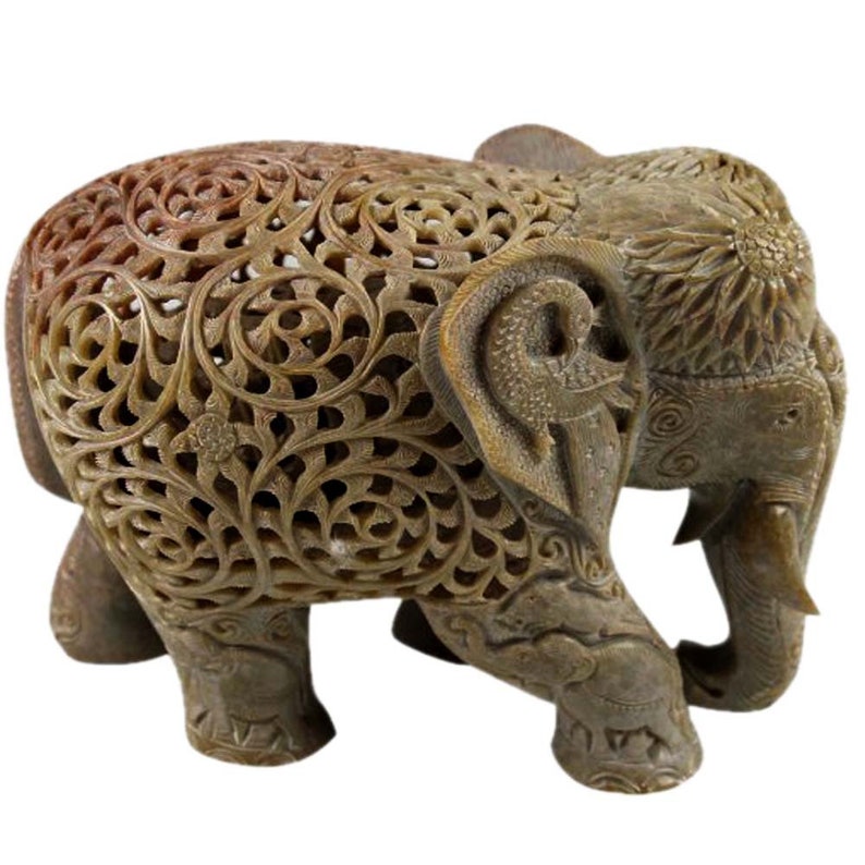 Indian Natural Hand Carved Soapstone Undercut Elephant Home Etsy