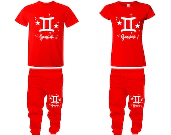 Gemini Zodiac matching couple t shirts jogger pants outfits birthday gift wedding anniversary Couple mix & match 4 items sold separately