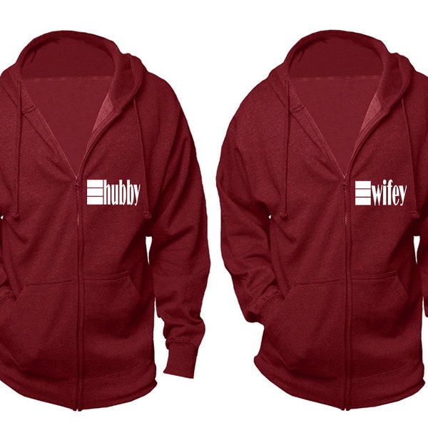 Hubby Wifey zip up hoodies, matching zip up  jackets, Christmas hoodies sold separately