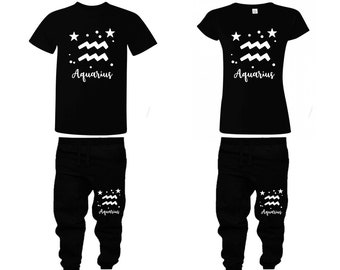 Aquarius Zodiac matching couple t shirts jogger pants outfits birthday gift wedding anniversary Couple mix & match 4 items sold separately