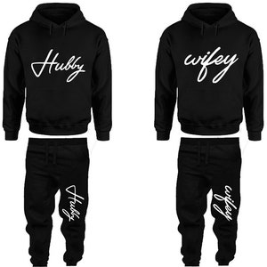 Hubby Wifey Hoodie Jogger pants Christmas Clothing, Women Joggers Men Joggers King Queen Hoodies Matching 4 items  Sold Separately