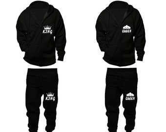 King Queen sweatpants couple tracksuit Zip-up Hoodie Jogger pants Women Men Joggers full zip Hoodies Matching 4 items  Sold Separately