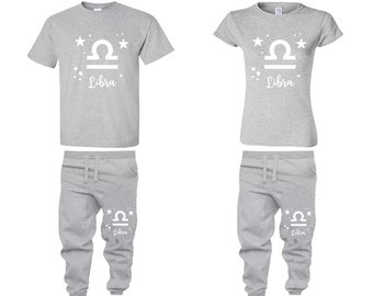 Libra Zodiac a juego pareja camisetas pantalones jogger pantalones trajes regalo de cumpleaños aniversario de boda Pareja mix & match 4 artículos se venden por separado