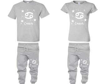 Cáncer Zodiac a juego pareja camisetas pantalones jogger pantalones trajes regalo de cumpleaños aniversario de bodas Pareja mix & match 4 artículos se venden por separado