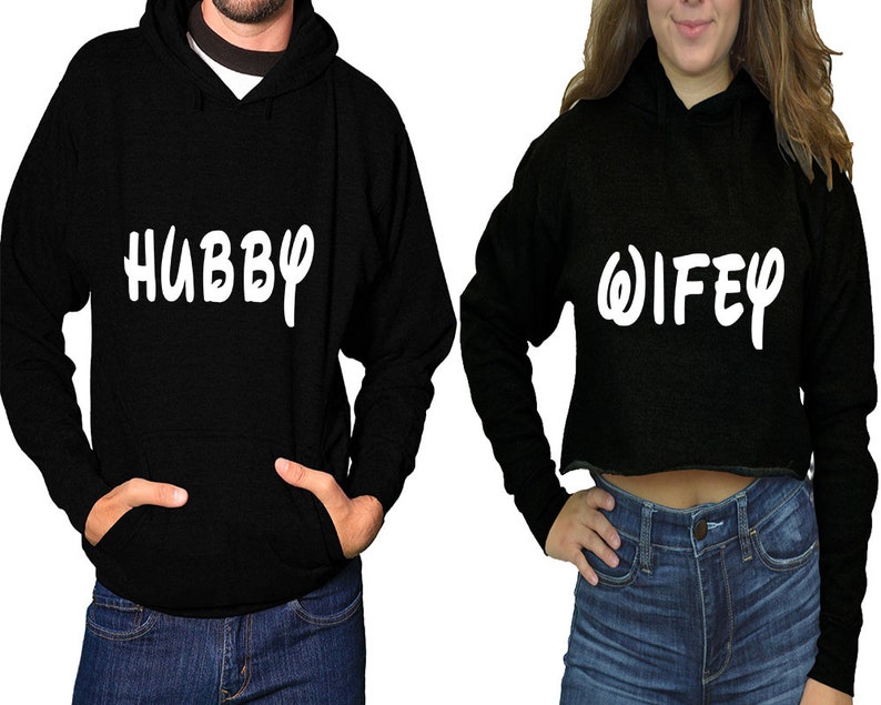 Wedding matching couple hoodies Hubby Wifey cropped hoodie christmas gifts for her christmas gift for him sold separately