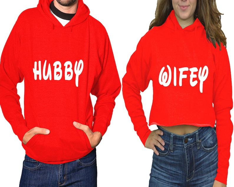 Wedding matching couple hoodies Hubby Wifey cropped hoodie christmas gifts for her christmas gift for him sold separately