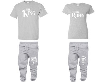Her King His Queen Couple Shirts, Christmas shirts Matching Unisex Joggers Couple 4 items sold separately