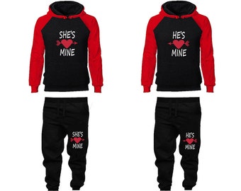 Couples She's mine He's mine Hoodie Jogger pants Christmas Clothing raglan hoodies  Matching 4 items Sold Separately