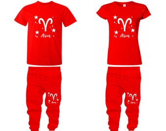 Aries Zodiac matching couple t shirts jogger pants outfits birthday gift wedding anniversary Couple mix & match 4 items sold separately