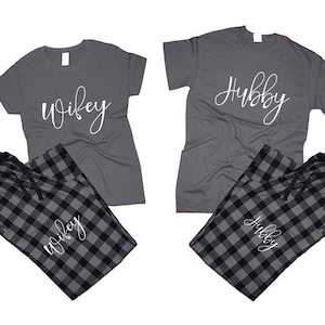 hubby wifey Couple t shirts with matching pants  flannel sets pajamas sets woman man Couple outfits gift 4 items sold separately