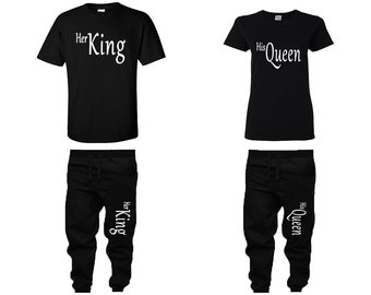 Her King His Queen Couple Shirts, Christmas shirts Matching Unisex Joggers Couple 4 items sold separately