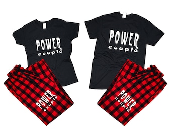 Power couple pantalon assorti t-shirts pour couples pyjama pantalon flanelle cadeau de Noël anniversaire de mariage vacances 4 articles vendus séparément