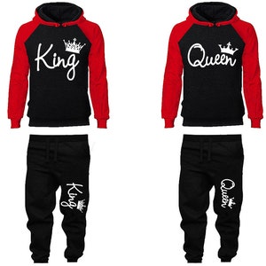 King Queen Hoodie Jogger pants Christmas Clothing, Women Joggers Men Joggers King Queen Hoodies Matching 4 items Sold Separately