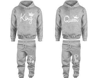 King Queen Hoodie Jogger pants Christmas Clothing, Women Joggers Men Joggers King Queen Hoodies Matching 4 items Sold Separately