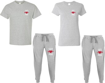 Camisetas pantalones Ella es mía Él es mío Pareja a juego Pantalones Unisex Joggers regalo de boda aniversario de bodas 4 artículos se venden por separado