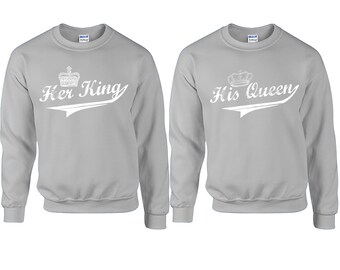 Her King and His Queen Sweaters, Matching Sweaters, Couple Crew-Neck Sweatshirt