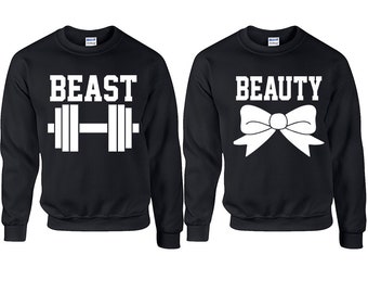 Beauty and Beast Christmas Sweaters, Matching Couple Sweaters, Couple Crew-Neck Sweatshirt unisex sizes