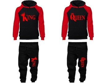 Crown King Queen matching tracksuit jogger Hoodie red designs Women Joggers Men Joggers King Queen Hoodies Matching 4 items Sold Separately