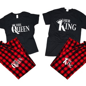 Her King His Queen matching pants shirts flannel sets matching t shirts pants  woman man Couple outfits  gift  4 items sold separately
