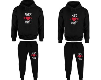 Ella es mía Él es mi sudadera con capucha Pantalones Jogger Ropa de Navidad, Mujeres Joggers Hombres Joggers King Queen Hoodies a juego 4 artículos vendidos por separado