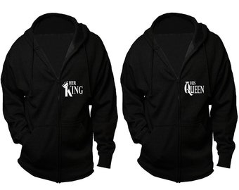 King Queen Couple jacket outfits matching zip up  hoodies, Couple hoodies, Couple jackets, christmas jackets sold separately