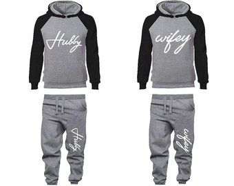 Hubby Wifey  Hoodie Jogger Pants Christmas Couple Clothing, Women Joggers Men Joggers King Queen Hoodies Matching  4 items Sold Separately