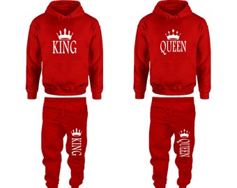 King Queen crown Hoodie Jogger pants valentine Clothing, Women Joggers Men Joggers King Queen Hoodies Matching 4 items Sold Separately
