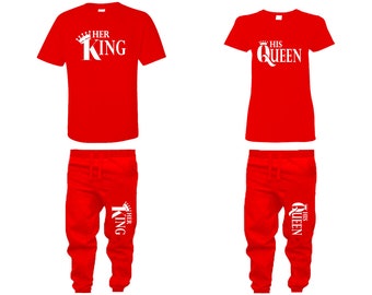 Her King His Queen Couple Shirts, Christmas shirts Matching Unisex Joggers Couple 4 items sold separately