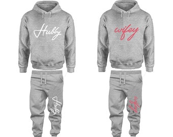 Hubby Wifey Hoodie Jogger pants Valentine Gift Clothing, Women Joggers Men Joggers  Hoodies Matching 4 items  Sold Separately