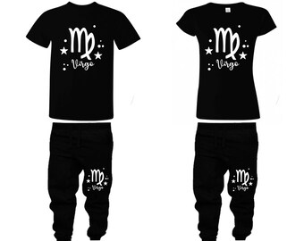 Virgo Zodiac pareja a juego camiseta jogger pantalones pantalones trajes regalo de cumpleaños aniversario de boda pareja mix match 4 artículos se venden por separado