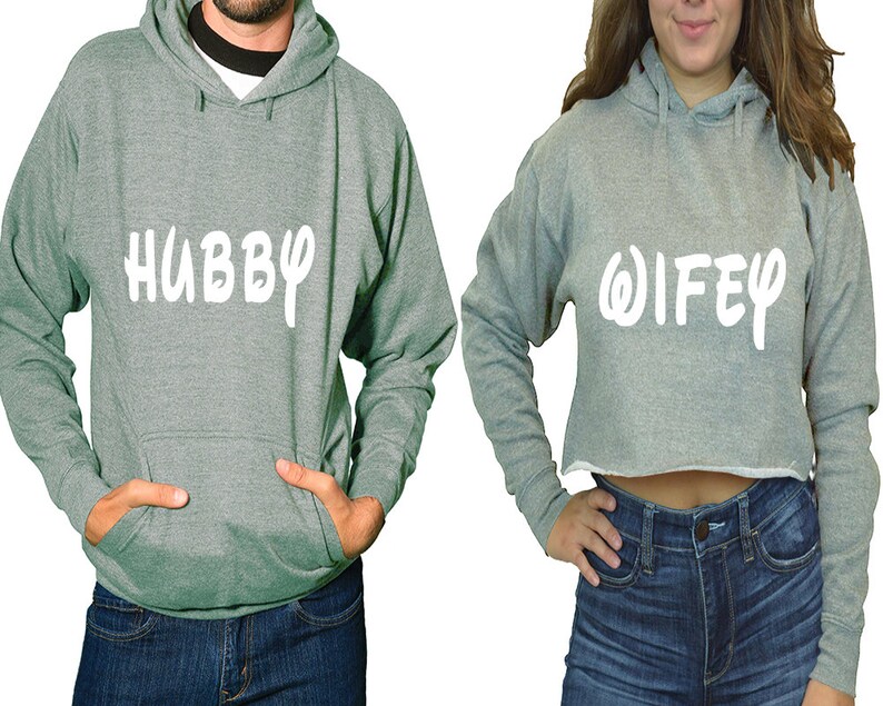 Wedding matching couple hoodies Hubby Wifey cropped hoodie christmas gifts for her christmas gift for him sold separately