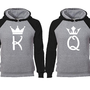 King Queen Christmas gift hoodies, Couple Hoodie, Raglan Husband Wife Couple Hoodies, Family Hoodies, Queen King, Hoodies Sold Separately