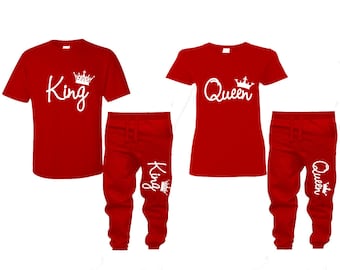 King Queen Couple Shirts, Quen King  Matching Unisex Joggers Couple 4 items sold separately