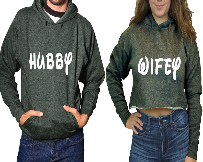 Wedding matching couple hoodies Hubby Wifey cropped hoodie christmas gifts for her christmas gift for him sold separately