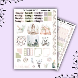 cousin hobonichi, kit d'autocollants hebdomadaires, agenda A5, autocollants nature, autocollants agenda, autocollants sorcières, autocollants Halloween, witchy vibes