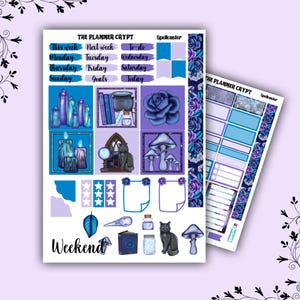 cousin hobonichi, kit d'autocollants hebdomadaires, agenda A5, autocollants sorcières, autocollants agenda, agenda, autocollants gothiques, autocollants célestes